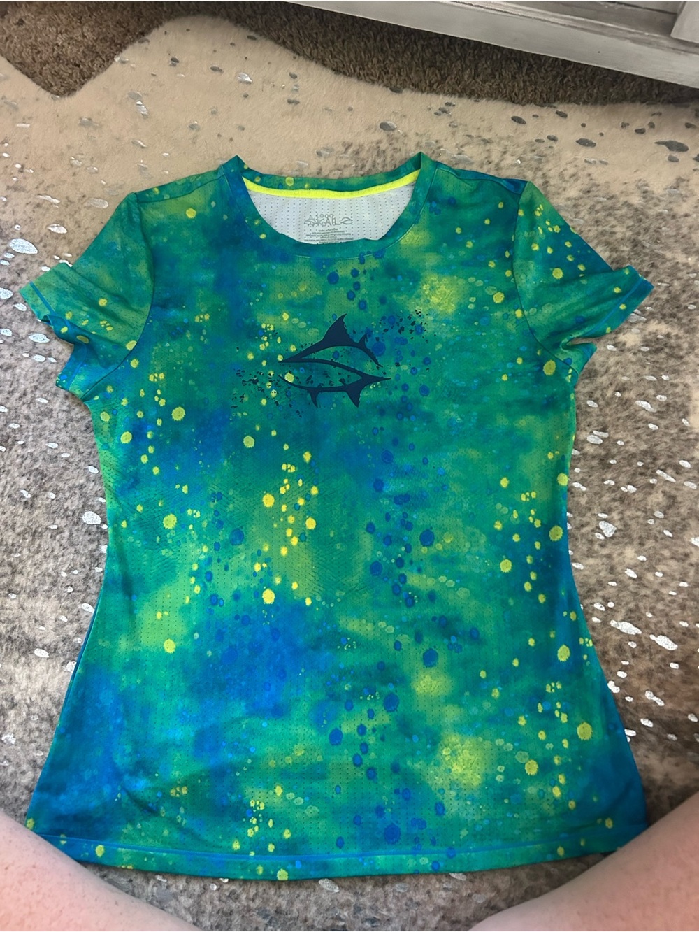 Women’s Green-Blue Swim Coverup Tee with Fish Logo